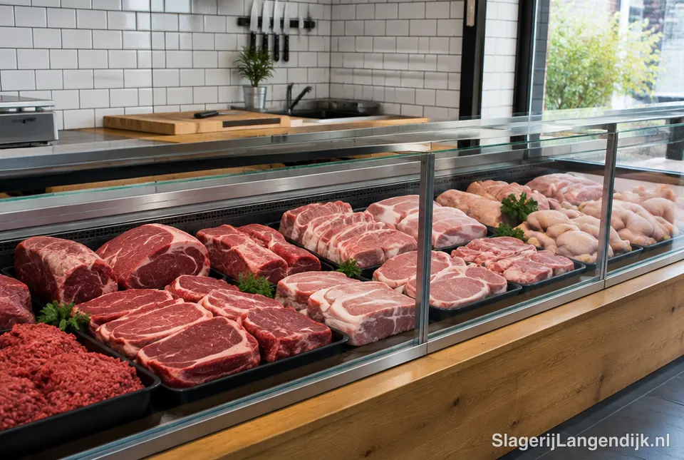 Vitrine van een slagerij met vers vlees